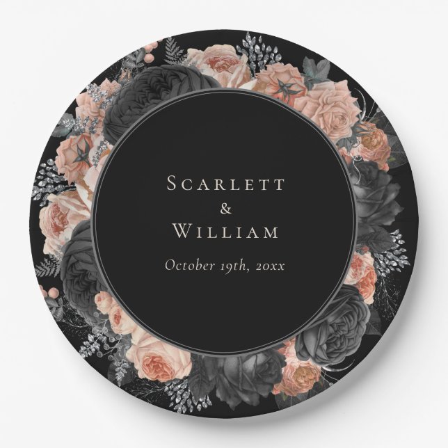 Plato De Papel Boda negro gótico de Rubor (Anverso)