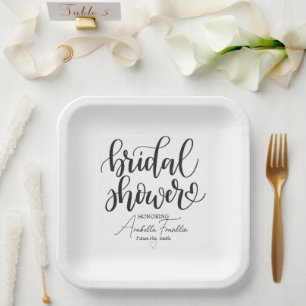 Plato De Papel Boda negro personalizado ducha de novia blanco