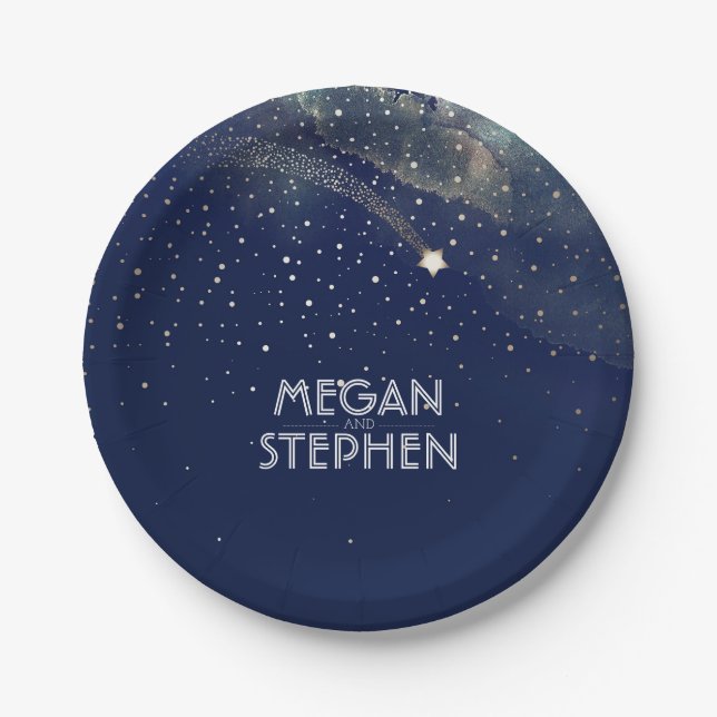 Plato De Papel Boda nocturno estrella de los tiroteos de oro y ma (Anverso)
