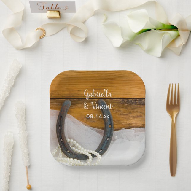 Plato De Papel Boda occidental de Herradura y Perlas (Boda)