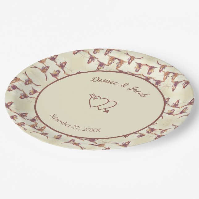 Plato De Papel Boda Occidental Skull Skull Beige Brown Country (Angular)