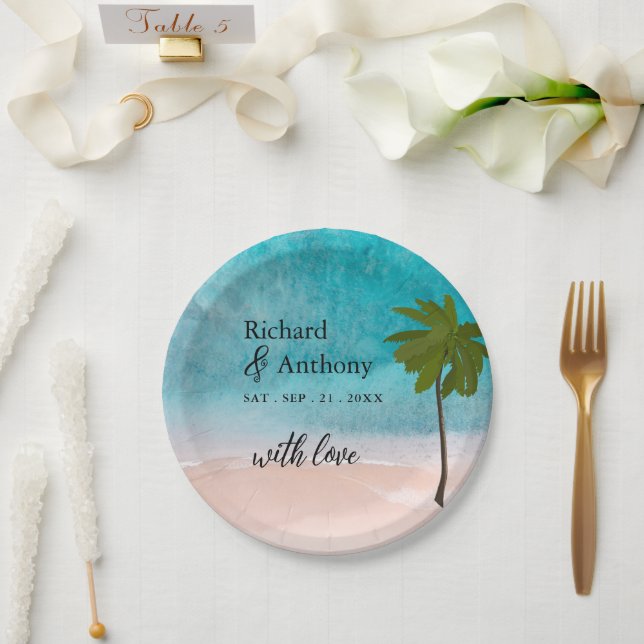 Plato De Papel Boda Ocean Beach Palm Tree (Boda)