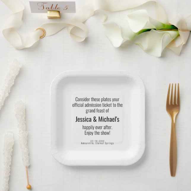 Plato De Papel 💍 Boda Ocurrente Minimalista Elegante  (Boda)