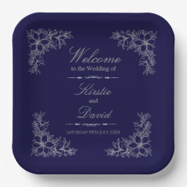 Plato De Papel Boda Ornate Floral Plateado