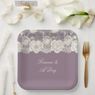 Plato De Papel Boda Orquídea Purple White Lace Floral