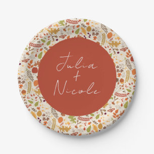 Plato De Papel Boda Otoño Floral Rústica Seca Bohemio
