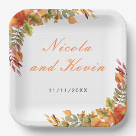 Plato De Papel Boda Otoño Gracias Hojas de Otoño Rústicas