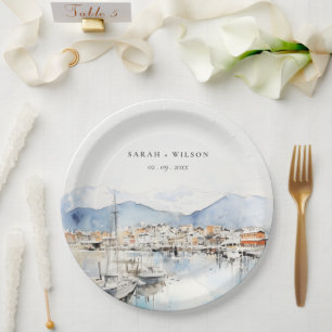 Plato De Papel Boda Paisaje Acuarela Ushuaia, Argentina
