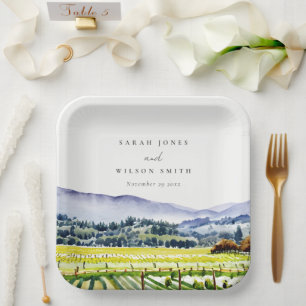 Plato De Papel Boda paisajístico de viñedos de Napa Valley Waterc