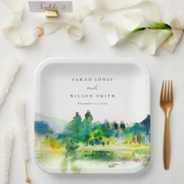 Plato De Papel Boda paisajístico del río montañoso moda