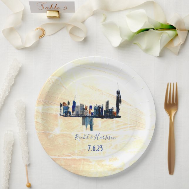 Plato De Papel Boda paisajístico pintado de paisaje de Londres (Boda)