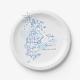 Plato De Papel Boda pájaros pájaros pájaros personalizado azul pl