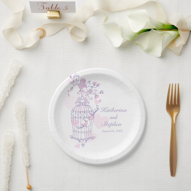 Plato De Papel Boda pájaros pájaros pájaros personalizado rosa pl (Boda)