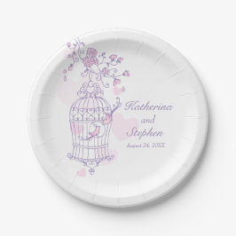Plato De Papel Boda pájaros pájaros pájaros personalizado rosa pl