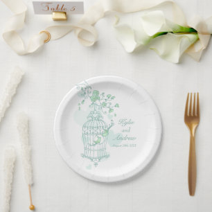 Plato De Papel Boda pájaros pájaros pájaros personalizado verde p