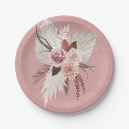 Plato De Papel Boda Pampas Tropical De Cobre Rosa