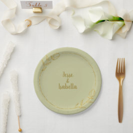 Plato De Papel Boda Personalizada Amarillo-verde