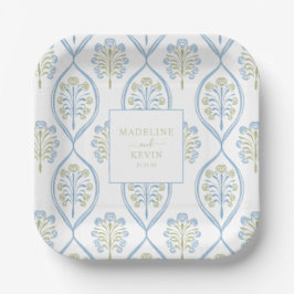 Plato De Papel Boda personalizada azul y verde