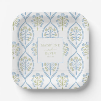 Plato De Papel Boda personalizada azul y verde