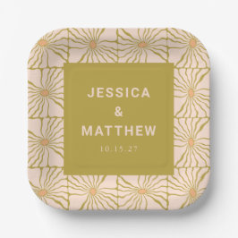 Plato De Papel Boda personalizada botánica Groovy Retro Chartreus