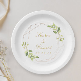 Plato De Papel Boda Personalizada con Vegetación Geométrica Moder