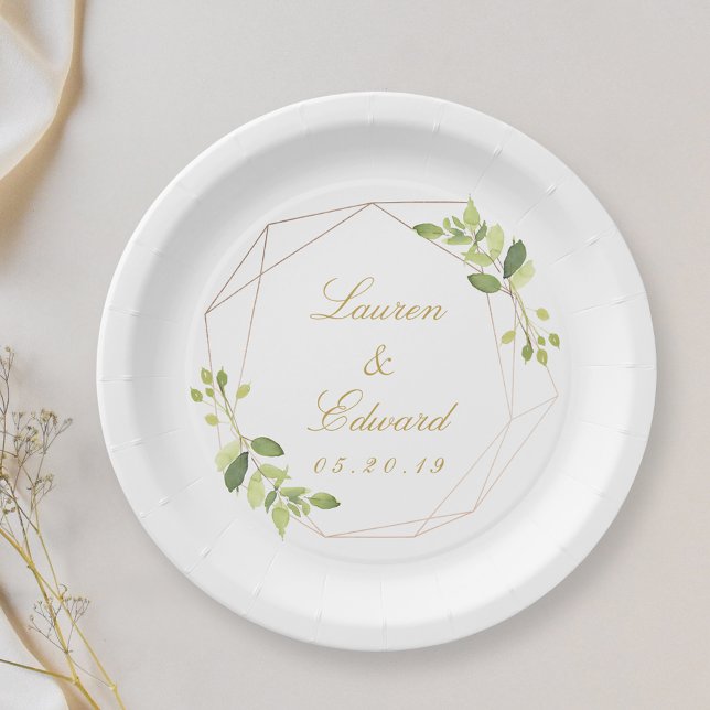 Plato De Papel Boda Personalizada con Vegetación Geométrica Moder (Subido por el creador)