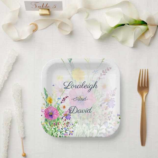 Plato De Papel Boda personalizada de flores silvestres de primave (Boda)