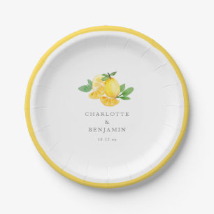 Plato De Papel Boda Personalizada de Fruta de Limón Acuarela