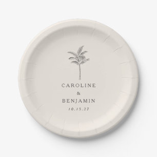 Plato De Papel Boda personalizada de la línea de árbol de palma m