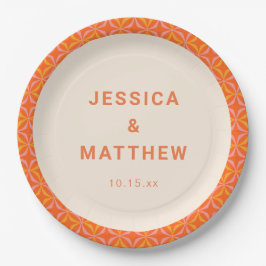 Plato De Papel Boda personalizada geométrica naranja de mediados