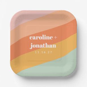 Plato De Papel Boda personalizada geométrica pastel retro menta m