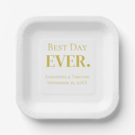 Plato De Papel Boda Personalizada Gold Mejor Día 