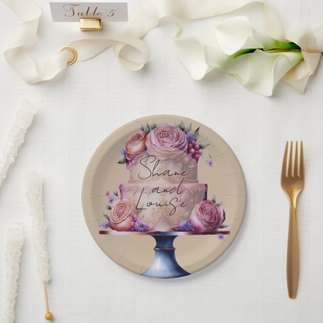 Plato De Papel Boda Personalizada Marrón (Boda)