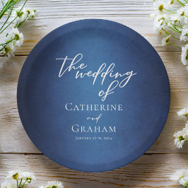Plato De Papel Boda personalizada Minimalista azul moderna