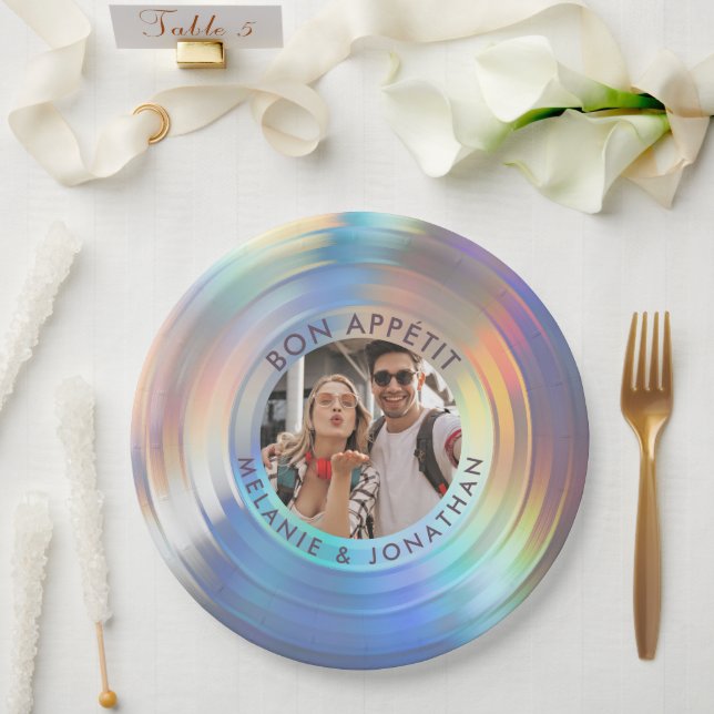 Plato De Papel Boda personalizada moderna de diversión holográfic (Boda)