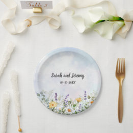 Plato De Papel Boda personalizado de Boho Wildflower Watercolor