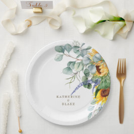 Plato De Papel Boda personalizado de color amarillo floral