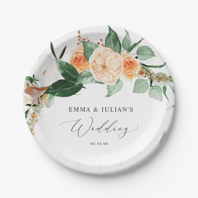 Plato De Papel Boda personalizado del Boho Greenery Bloom (Anverso)
