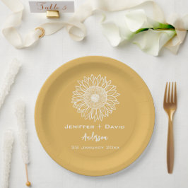Plato De Papel Boda personalizado del esbozo de girasol amarillo