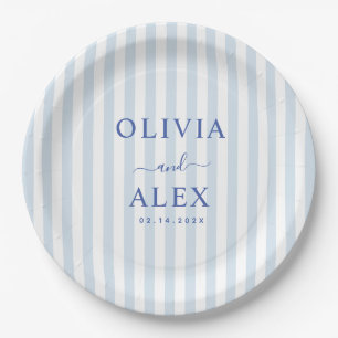 Plato De Papel Boda personalizado francés mínimo y Moda azul