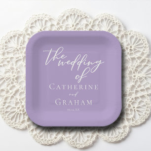 Plato De Papel Boda Personalizado Lilac Purple White