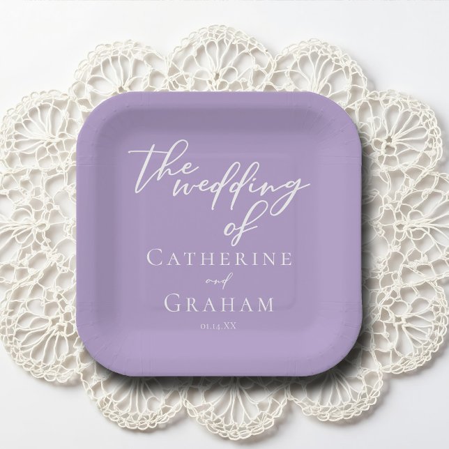 Plato De Papel Boda Personalizado Lilac Purple White (Subido por el creador)