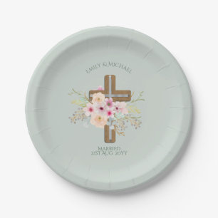 Plato De Papel Boda personalizado o cruz floral de aniversario
