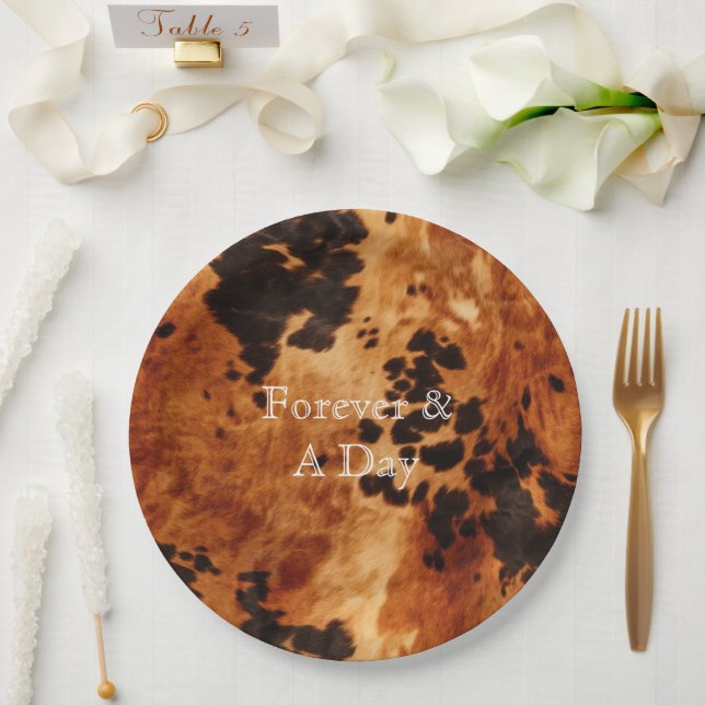Plato De Papel Boda Piel de vaca de crema marrón (Boda)