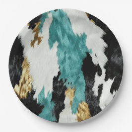 Plato De Papel Boda Piel de vaca negro de oro verde turquesa