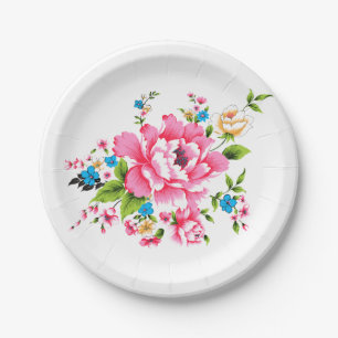 Plato De Papel Boda Pink Peony ramo de flores
