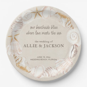 Plato De Papel Boda Playa Conchas de Mar Arena Amor Mar