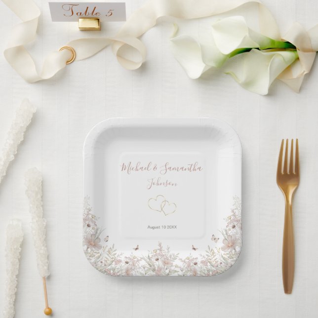 Plato De Papel Boda Primaria de Flor Silvestre Rubor y Sage (Boda)