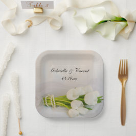 Plato De Papel Boda Primaria de Tulipanes Blancos