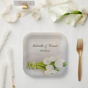 Plato De Papel Boda Primaria de Tulipanes Blancos